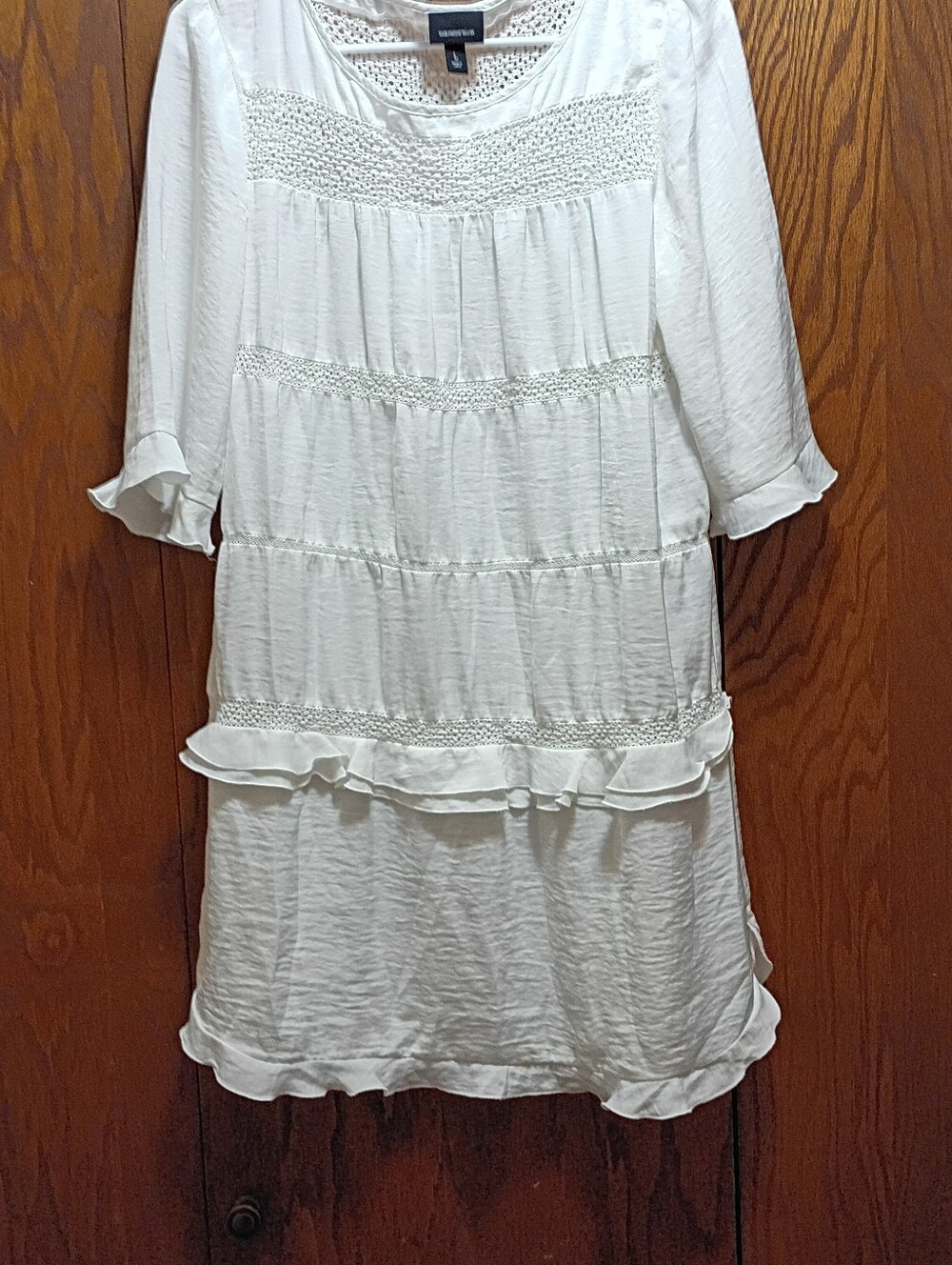 Who What Wear  White Tiered Ruffle Dress with Crochet Detail